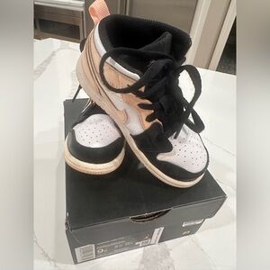 Girls Nike Air Jordan 1 Mid Black, White and Pink Sneakers
